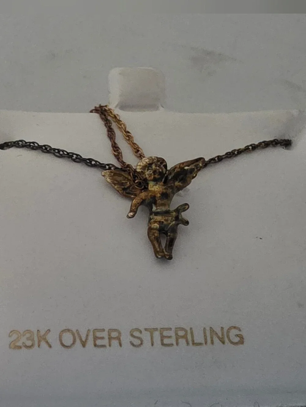 23 K Gold Over Sterling Angel Cherub Pendant Necklace - Gold Tone NEW